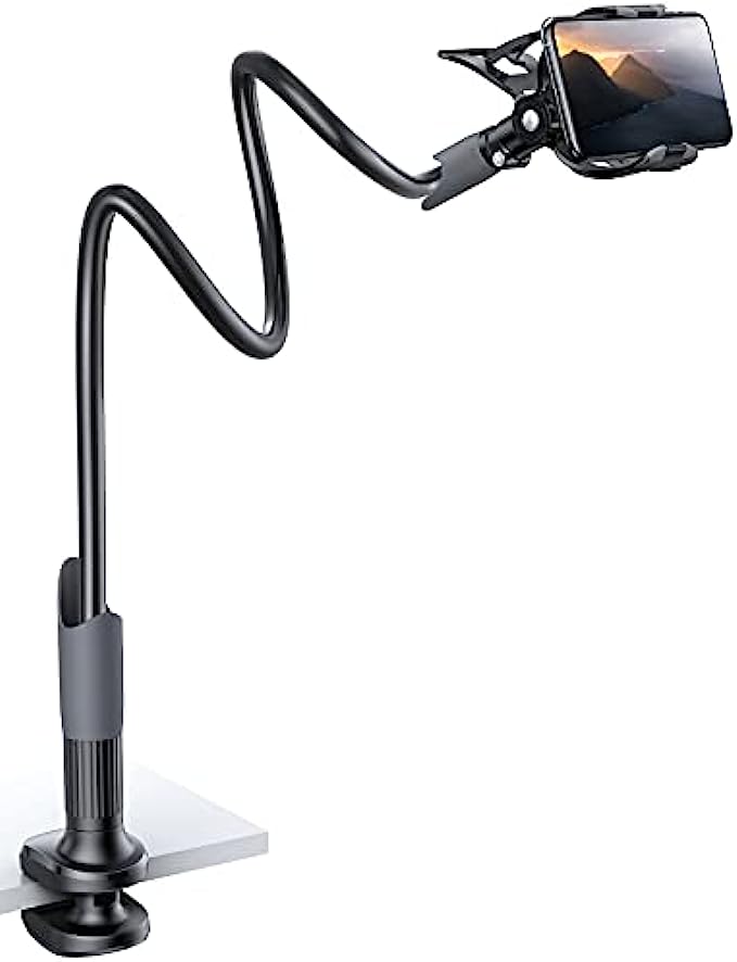 Phone Holder Bed Gooseneck Mount - Lamicall Cell Phone Clamp Clip for Desk, Flexible Lazy Long Arm Headboard Bedside, Overhead Mount Stand, Compatible with Phone 12 Mini 11 Pro Xs Max XR X 8 7 6 Plus