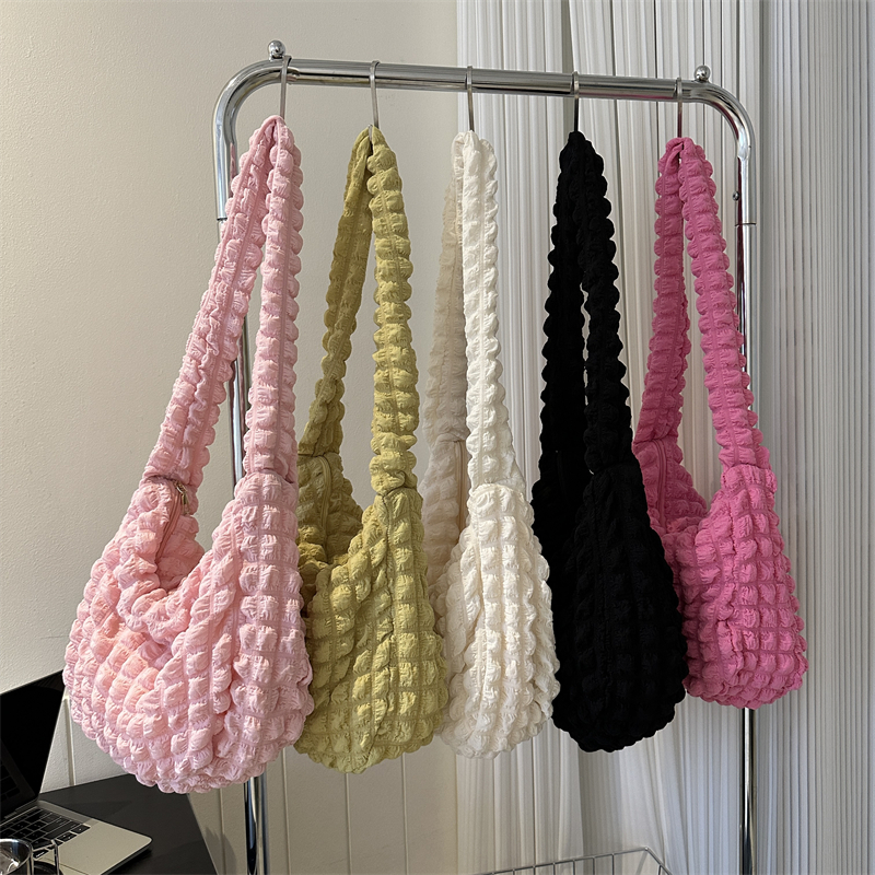 Pleated Cloud Underarm Bag 2023 New Style Solid Color Shoulder Bag Commuter Pleated Bag Shopping Bag Korean Girl Heart 